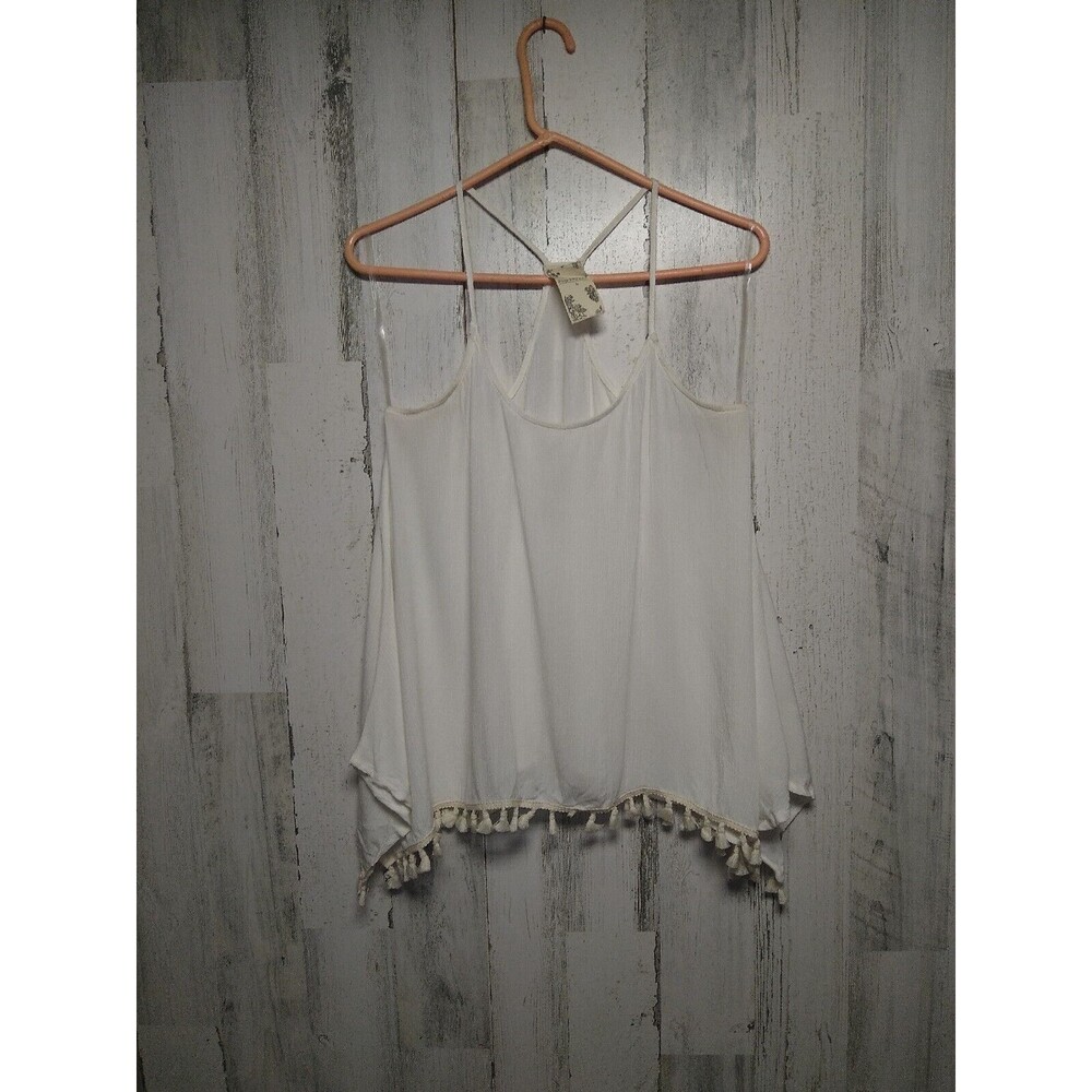 Blu Pepper Women’s Small Tasseled Semi Sheer Swing Tank Boho